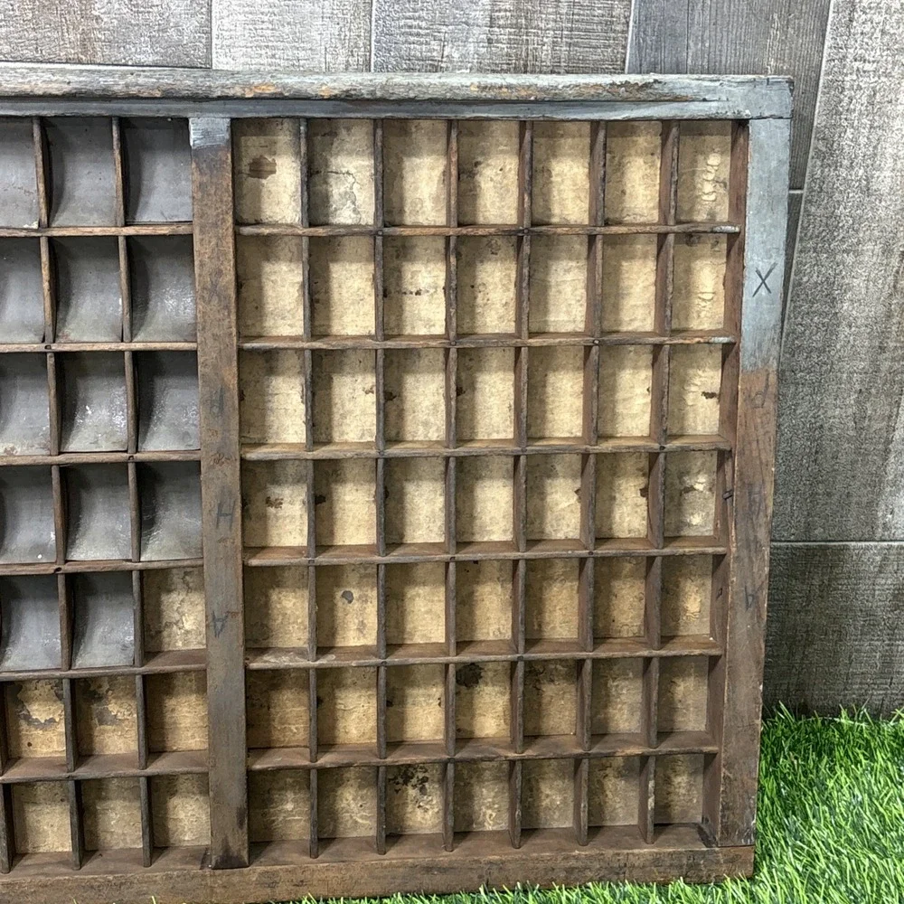 Antique Wood Printer's Tray Letterpress Type Case Display Shadow Box Vintage